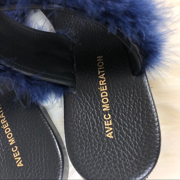 Avec Moderation | Ibiza Navy Blue Maribou Sandals - Picture 2 of 7